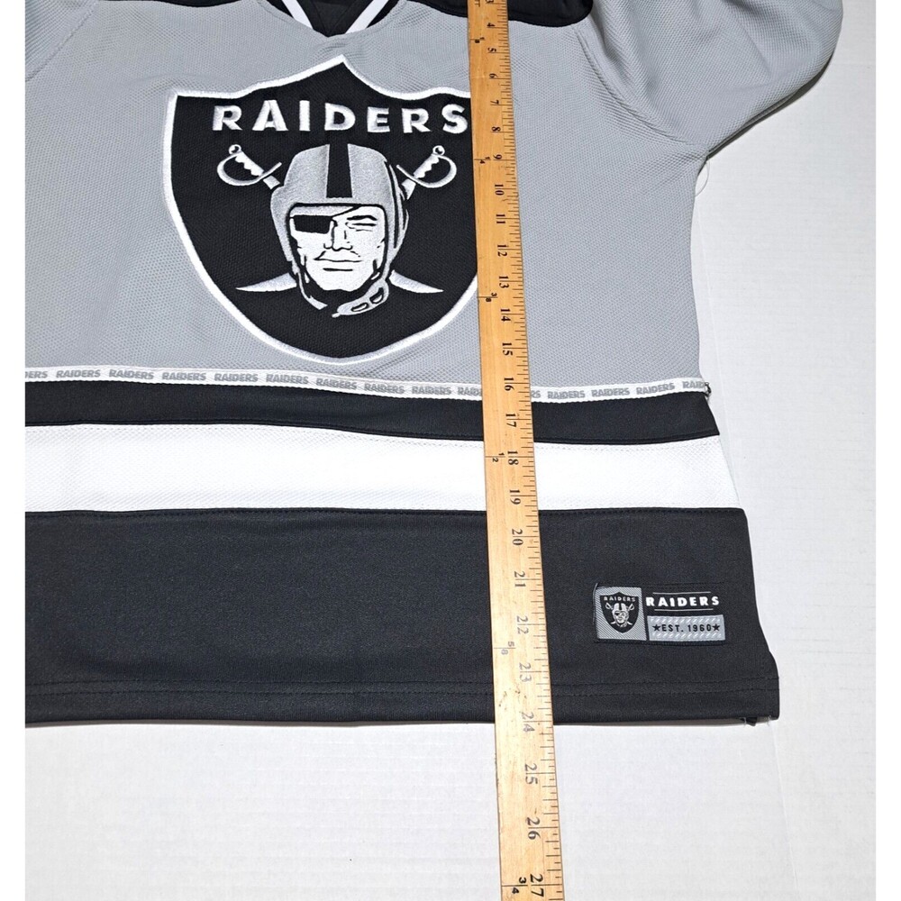 NWT NFL Team Apparel Boys Size XL 18-20 Black Raiders Jersey Shirt Long Sleeve - Picture 11 of 12
